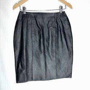 SANTA FE 100% Genuine Leather Skirt Size 8 Black Knee Length